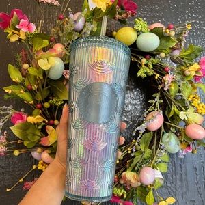 ✨NEW🧜‍♀️Starbucks Spring 2022 Iridescent Mermaid Blue Curved Art Deco Cup💎